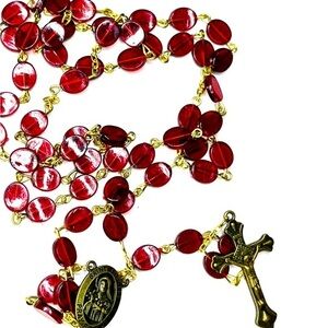**Gorgeous St. Therese Vintage Rosary with Red Beads**